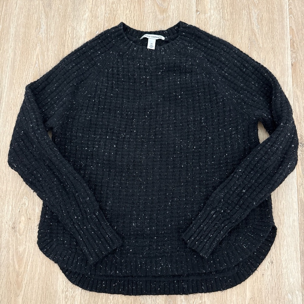 Autumn Cash Black Speckled Textured Knit Crewneck Sweater XS
